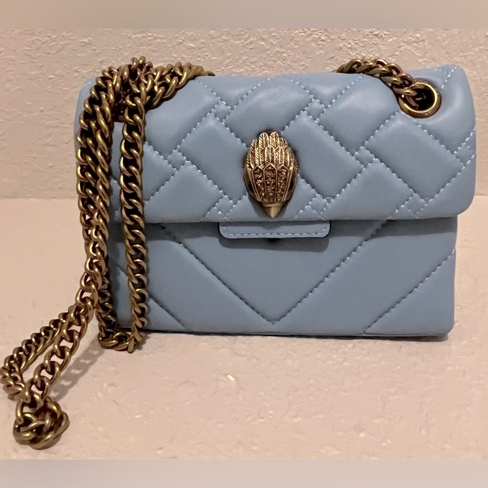 Kurt Geiger Mini Kensington Quilted Leather Crossbody Bag in Pale Blue New